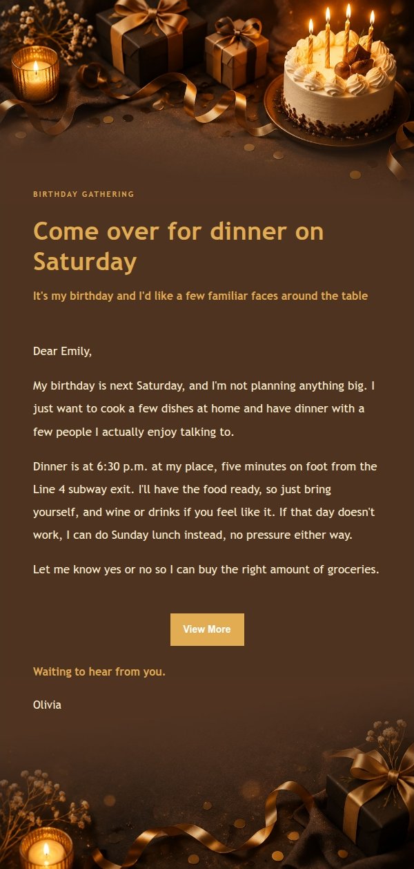 Charcoal Amber Birthday Gathering Invite