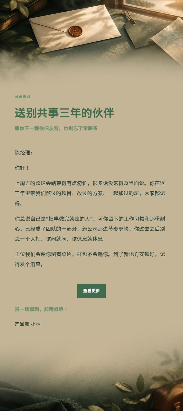 森林铜色告别送行信