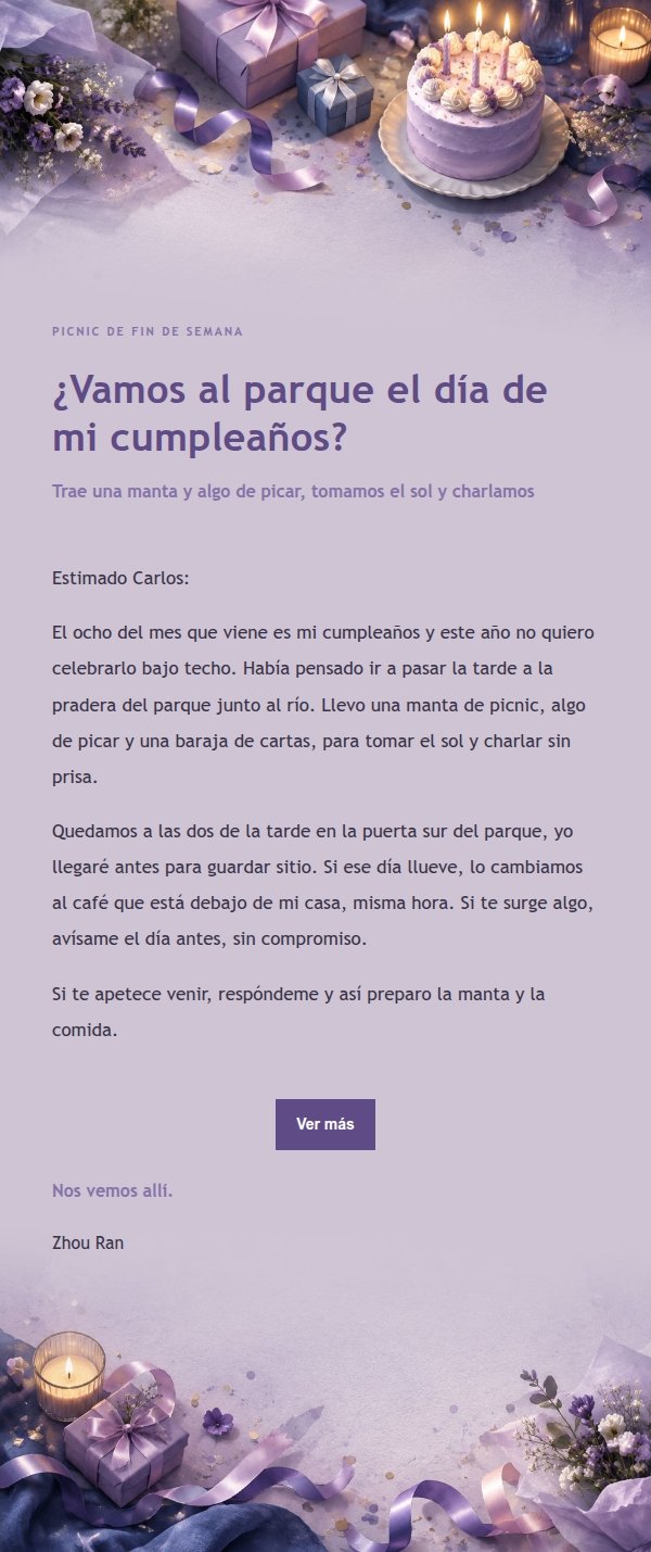 Invitación de Cumpleaños Lila Tinta 2