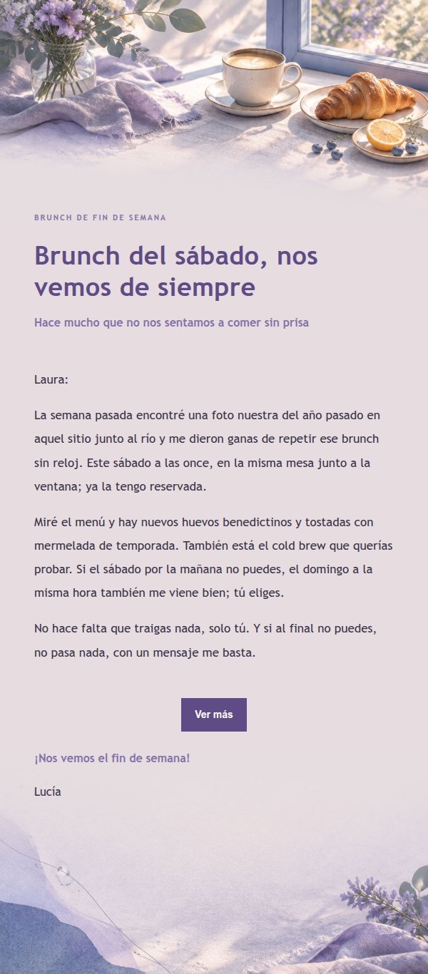 Invitación a Brunch de Fin de Semana en Lila Tinta