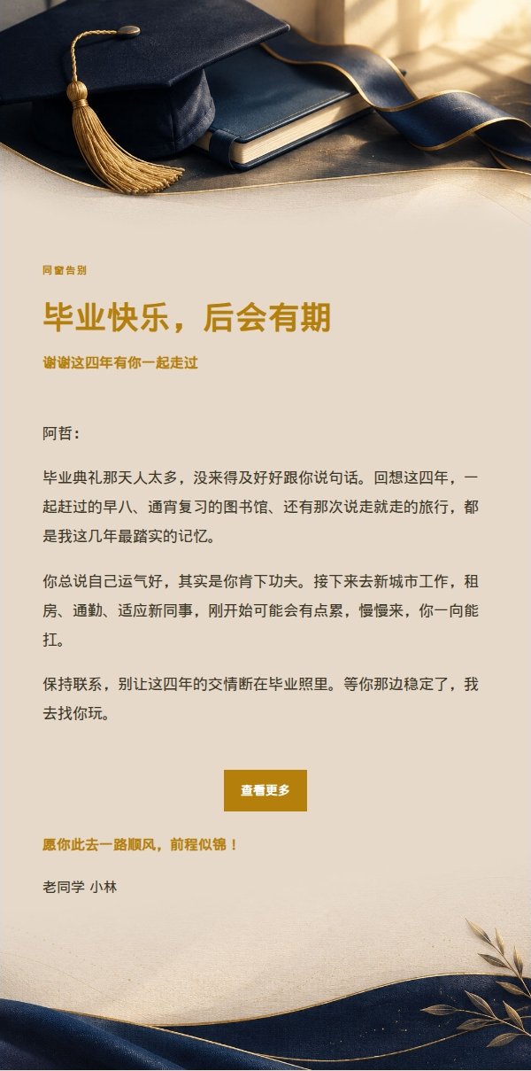 深蓝鎏金毕业祝贺信 2