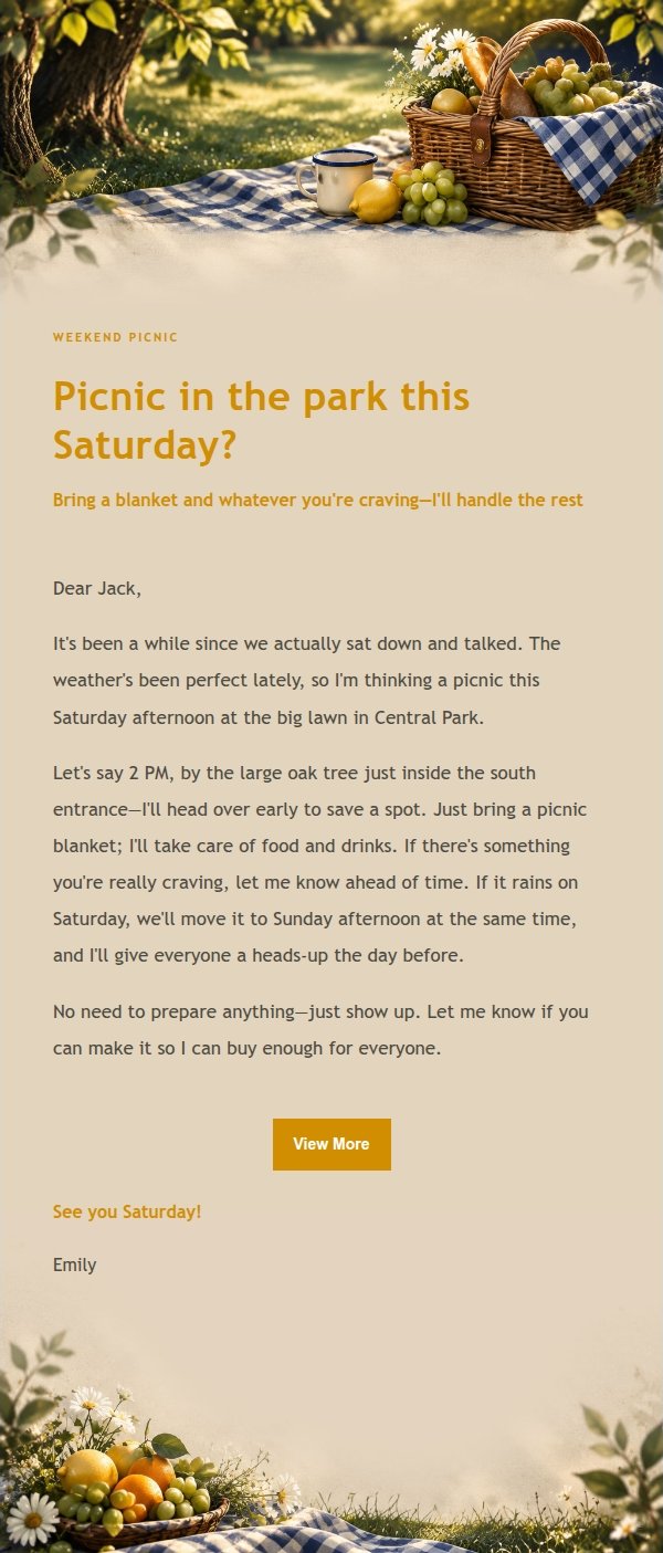 Navy & Gold Park Picnic Invitation
