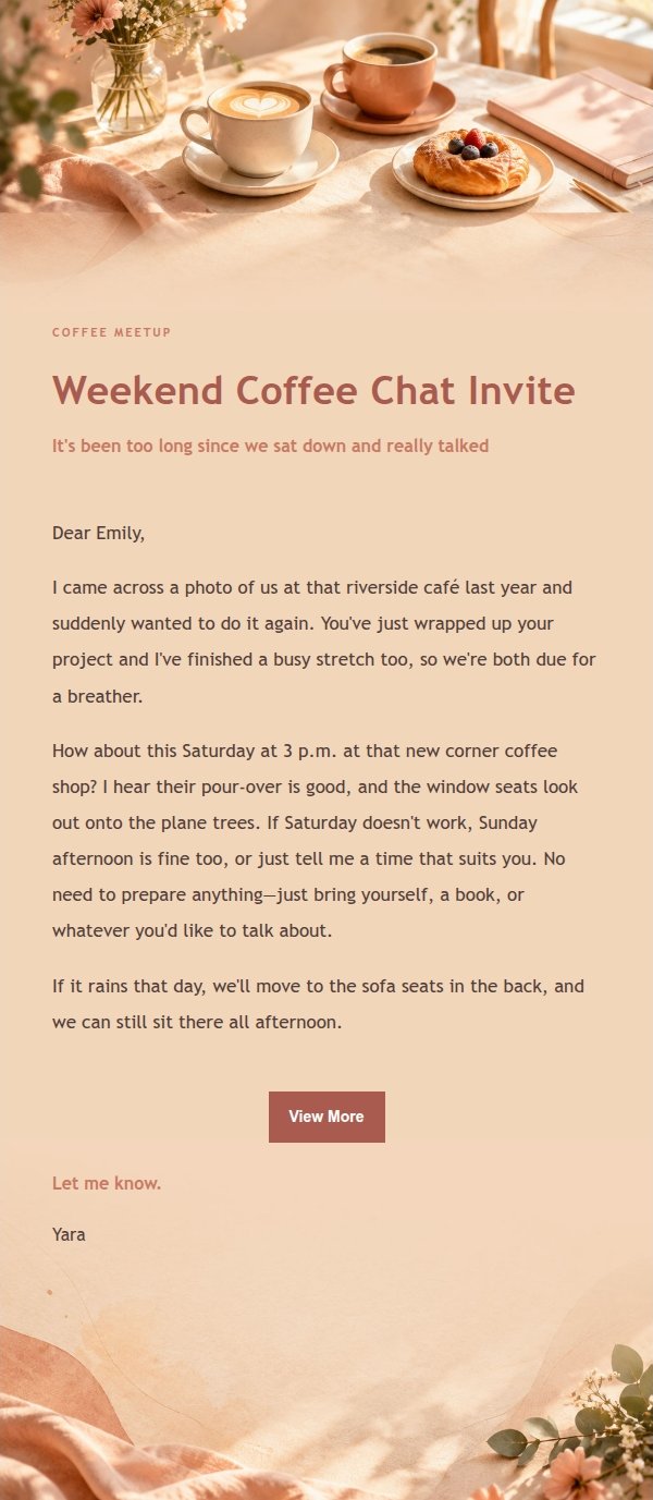 Coral Champagne Coffee Chat Invite