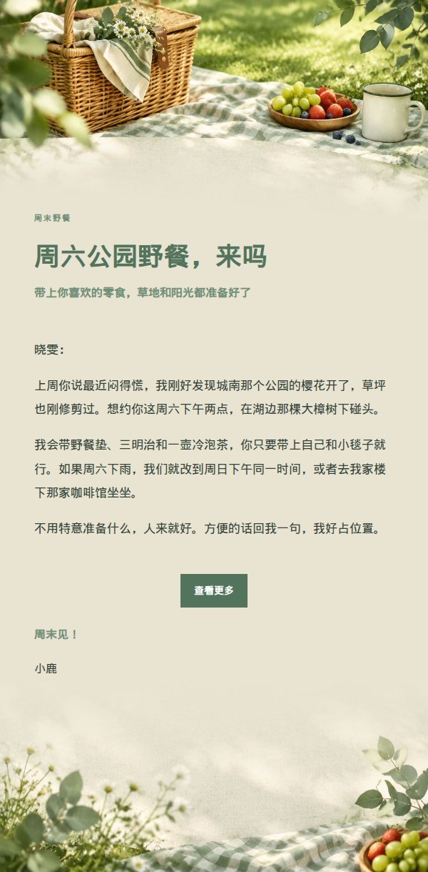 鼠尾草象牙公园野餐邀约