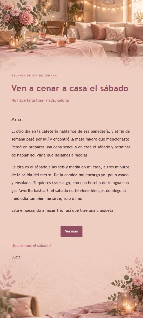 Invitación a Reunión Íntima en Casa Estilo Editorial Rosa