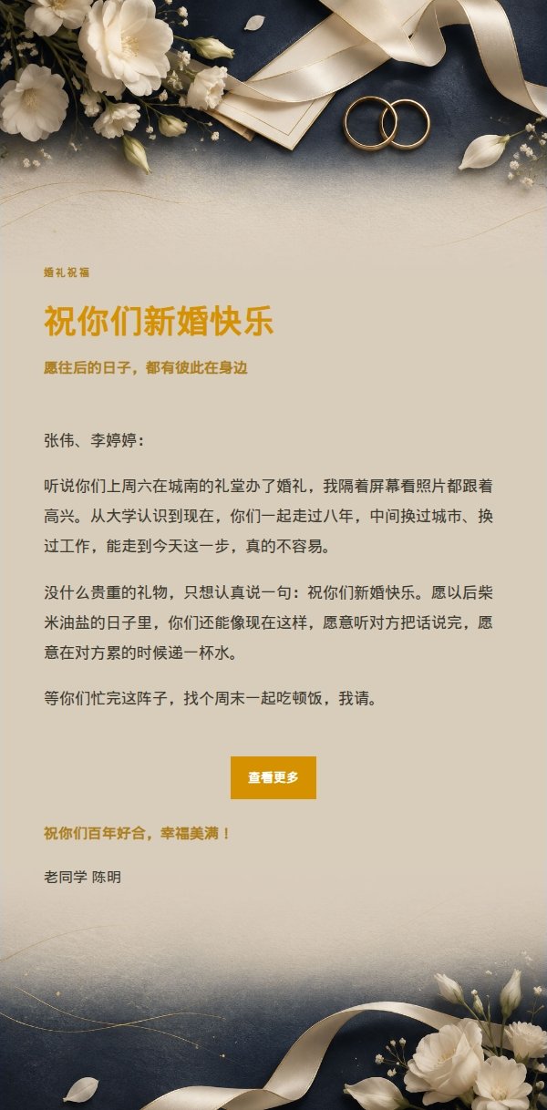 深蓝鎏金婚礼祝福邮件