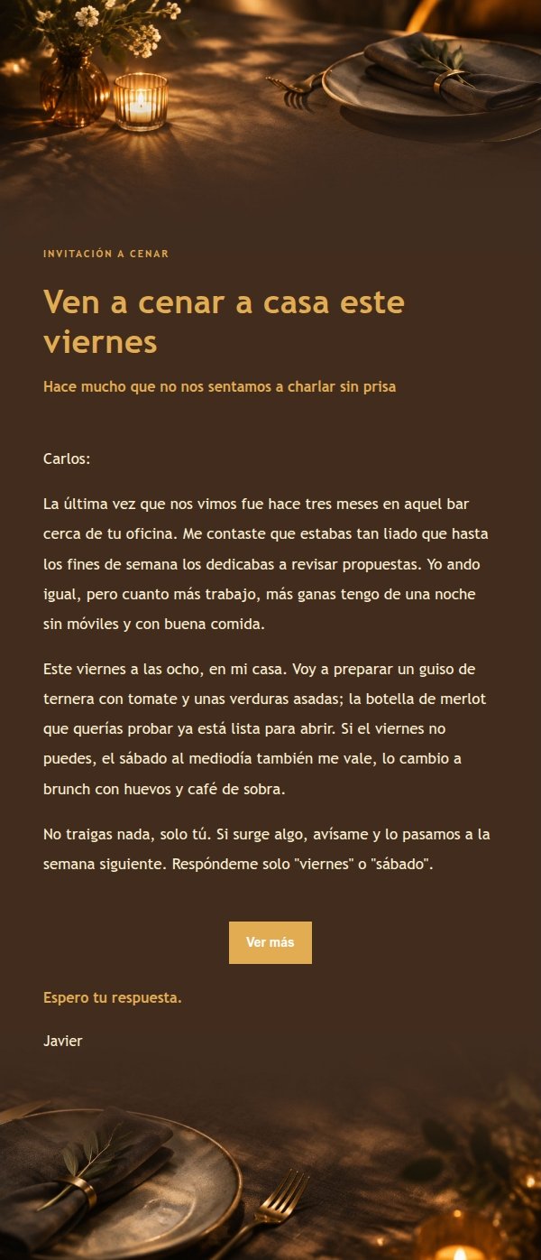 Invitación a Cena entre Amigos Estilo Carbón y Ámbar