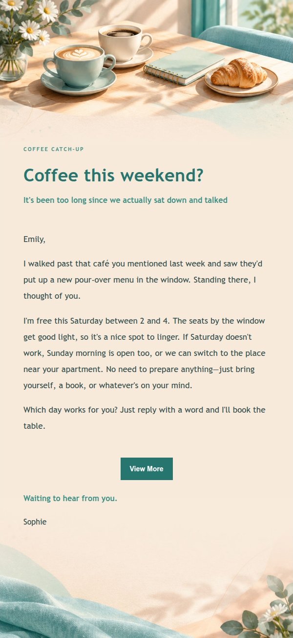 Peach & Teal Coffee Chat Invite