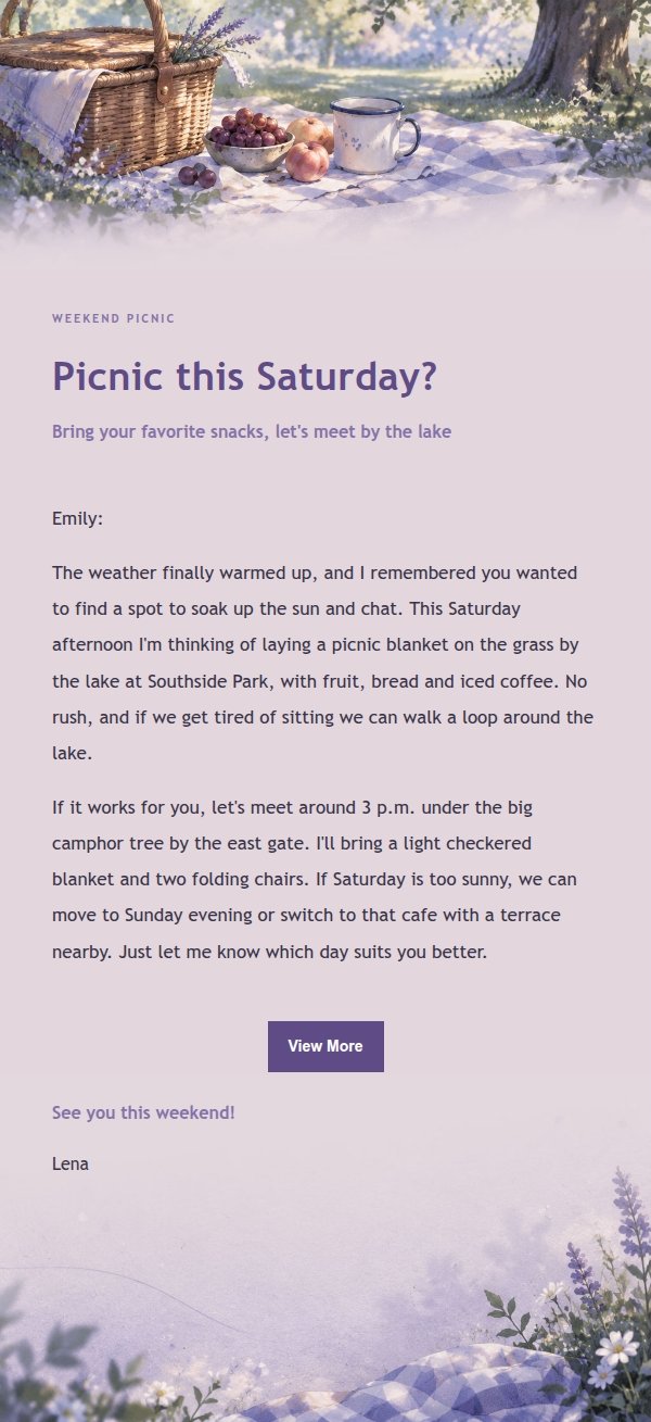 Lilac Ink Park Picnic Invitation Email