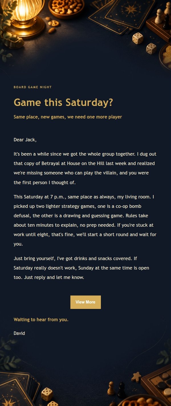 Deep Blue & Gold Board Game Night Invite