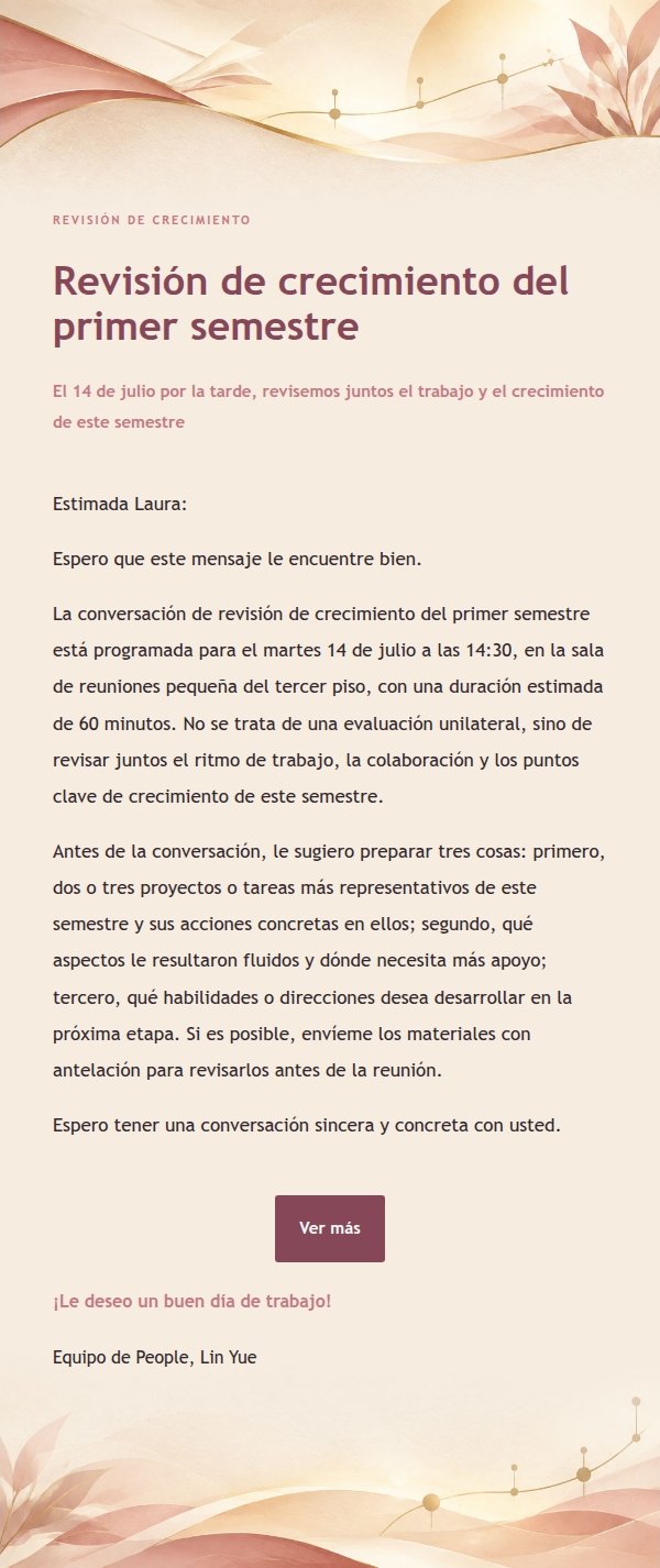 Correo de Revisión de Crecimiento Rosa y Tinta