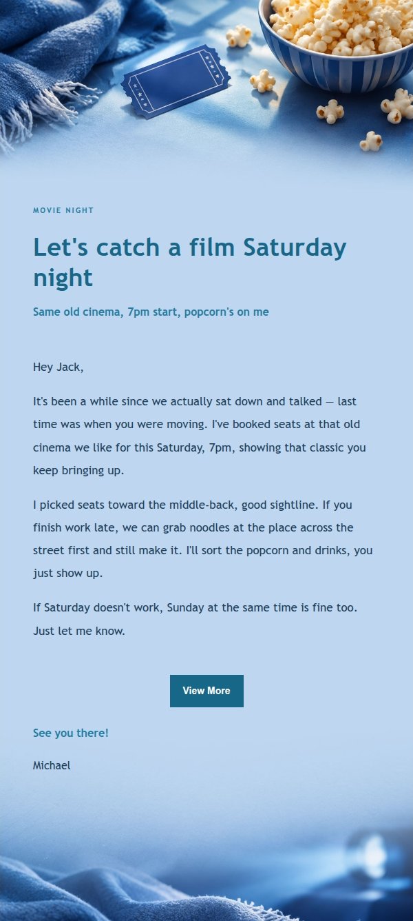 Cobalt Teal Movie Night Invitation Email