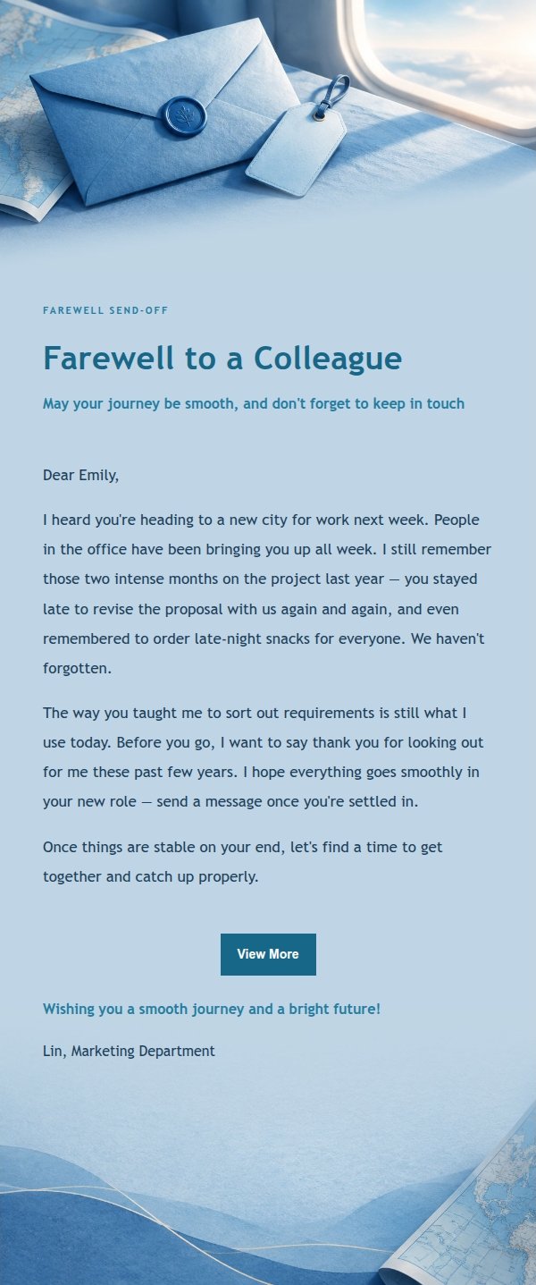 Cobalt Teal Farewell Email