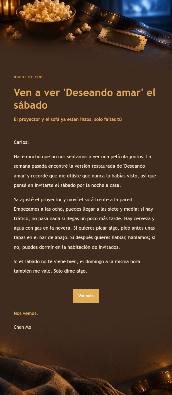 Invitación Cine en Casa Tono Ámbar