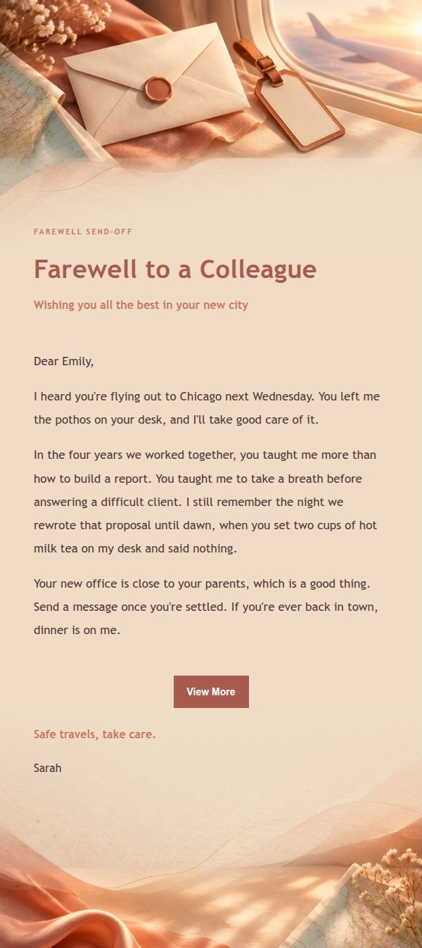 Coral Champagne Farewell Email