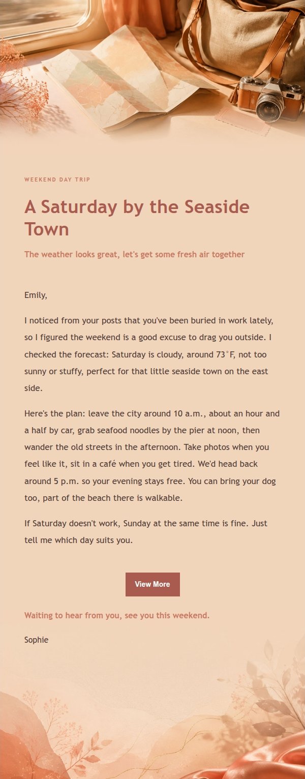 Coral Champagne Weekend Getaway Invite
