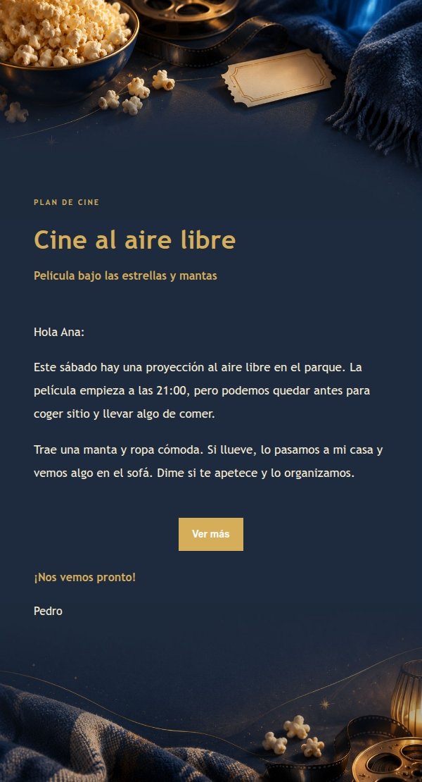 Invitación Cine Noche Azul y Dorado 2