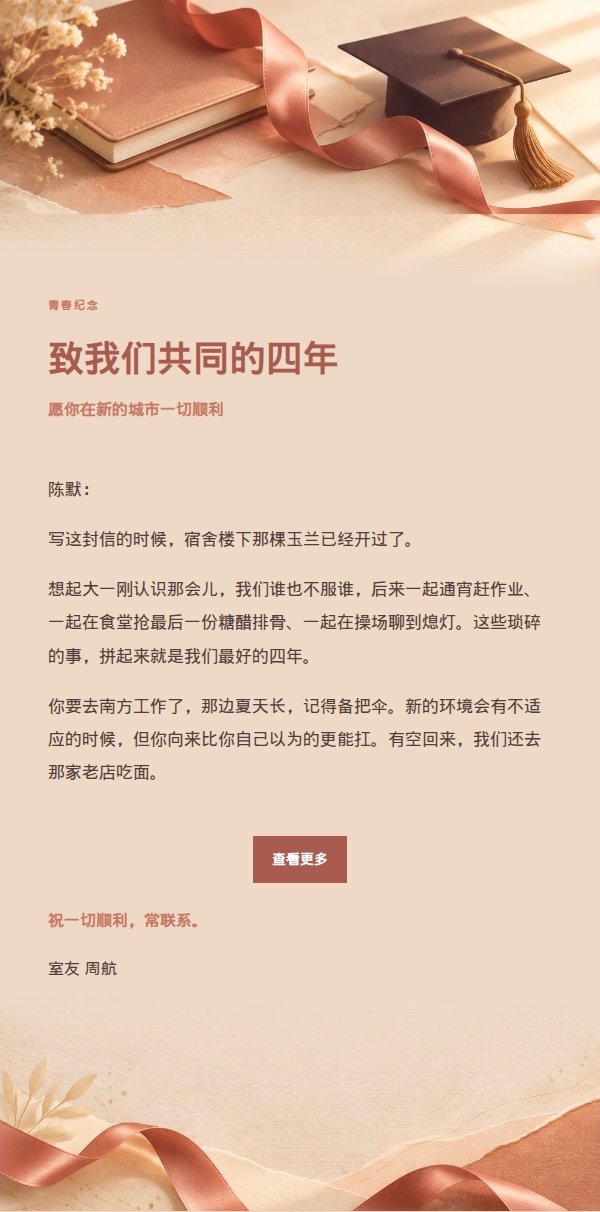 珊瑚香槟毕业祝贺信 2