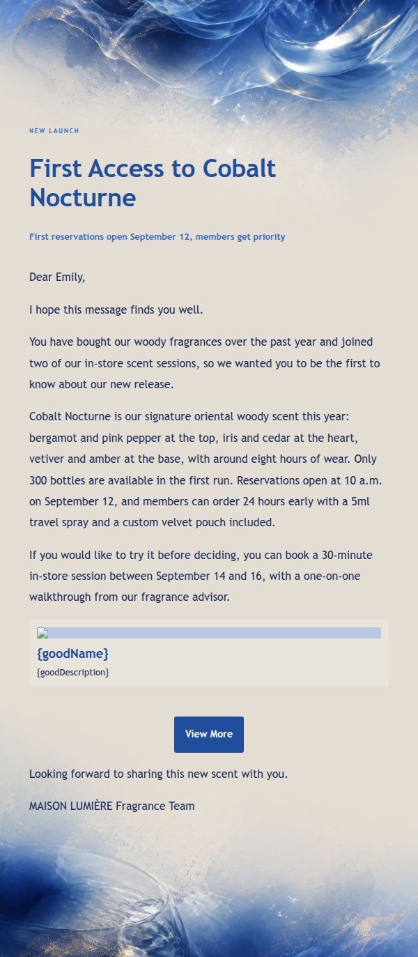 Ivory & Cobalt Fragrance Launch Email