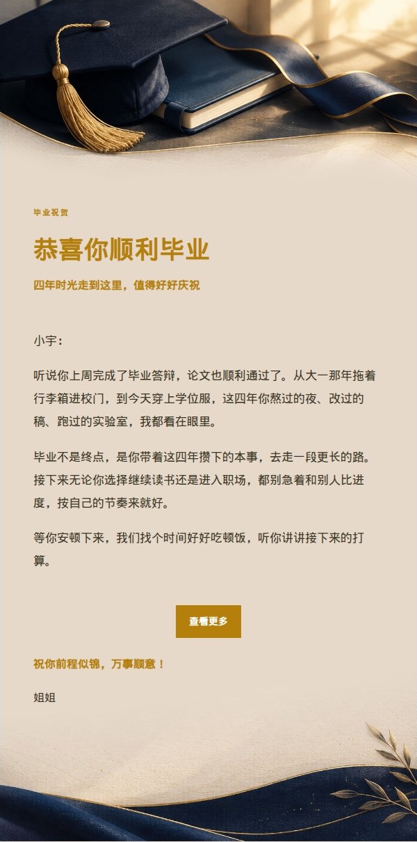 深蓝鎏金毕业祝贺信