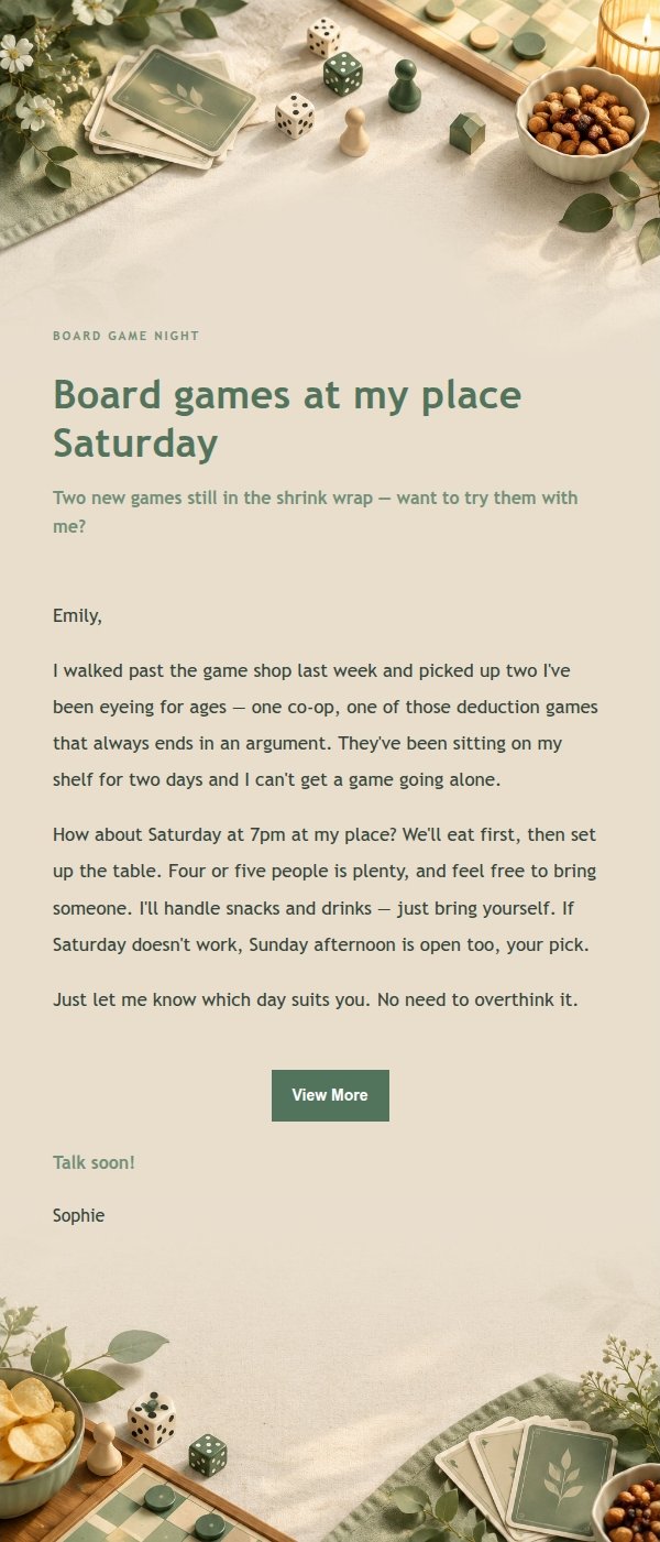 Sage & Ivory Board Game Night Invite