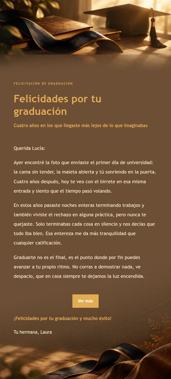 Carta de Felicitación de Graduación Ámbar y Carbón