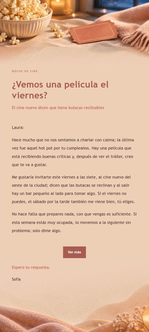 Invitación Cine Noche Coral Champagne