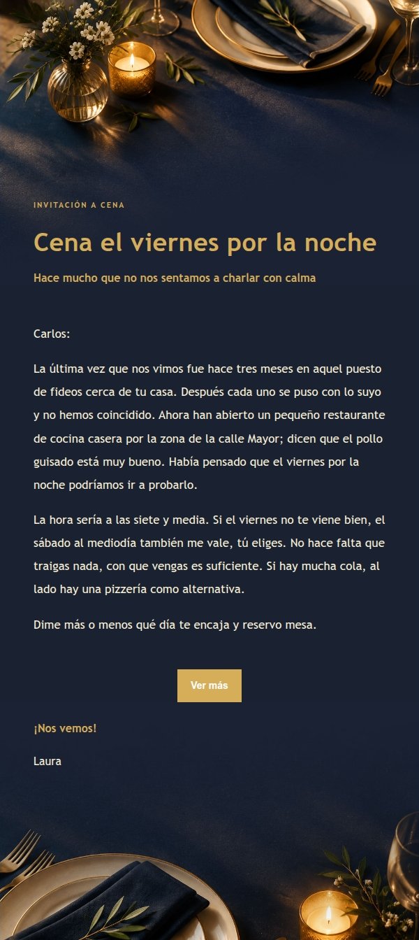 Invitación a Cena entre Amigos Azul y Dorado