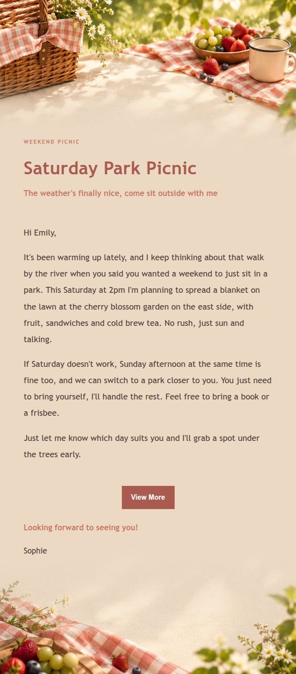 Coral Champagne Park Picnic Invite