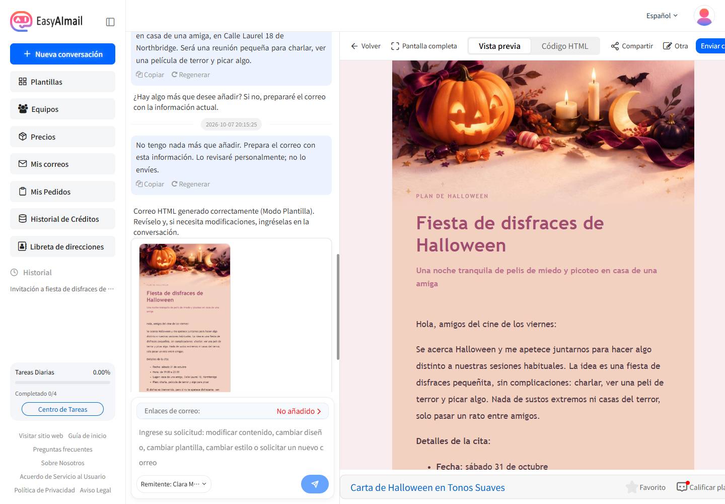 Vista previa final de una invitación para una fiesta de disfraces de Halloween