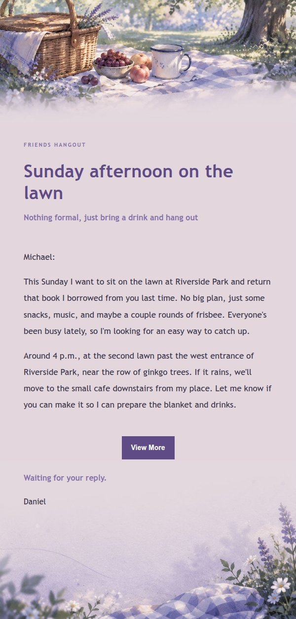 Lilac Ink Park Picnic Invitation Email 2