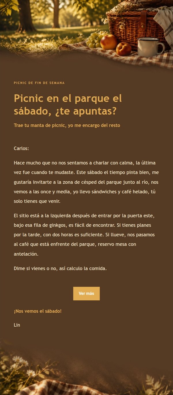 Invitación a Picnic en el Parque Estilo Carbón y Ámbar