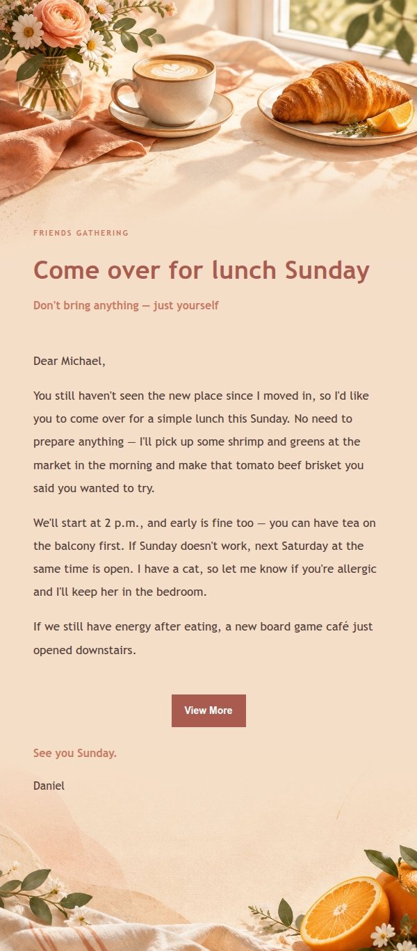 Coral Champagne Weekend Brunch Invite 2