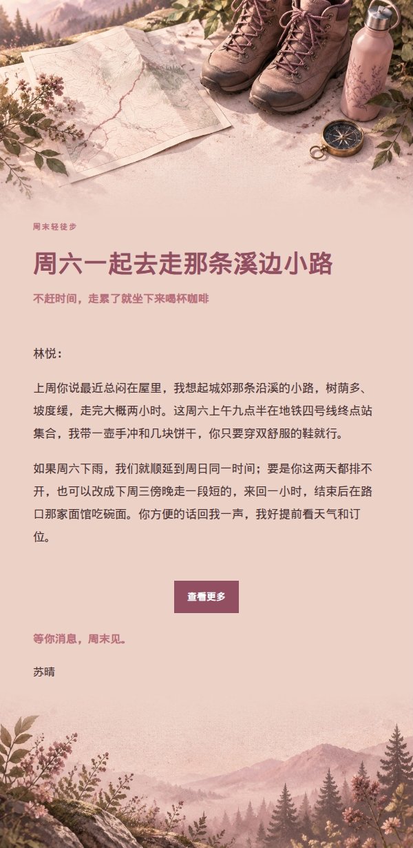 玫瑰编辑风轻徒步邀约邮件