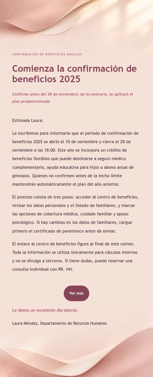 Confirmación de Beneficios Anuales Rosa y Crema