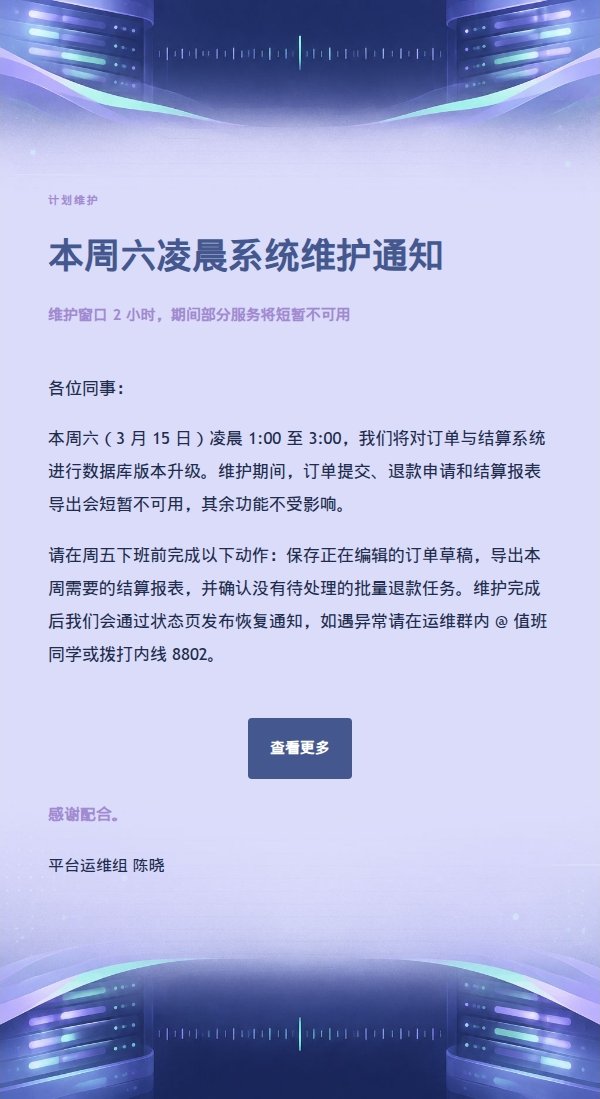 丁香海军蓝 IT 维护通知