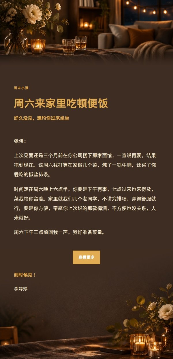 炭黑琥珀居家小聚邀请函