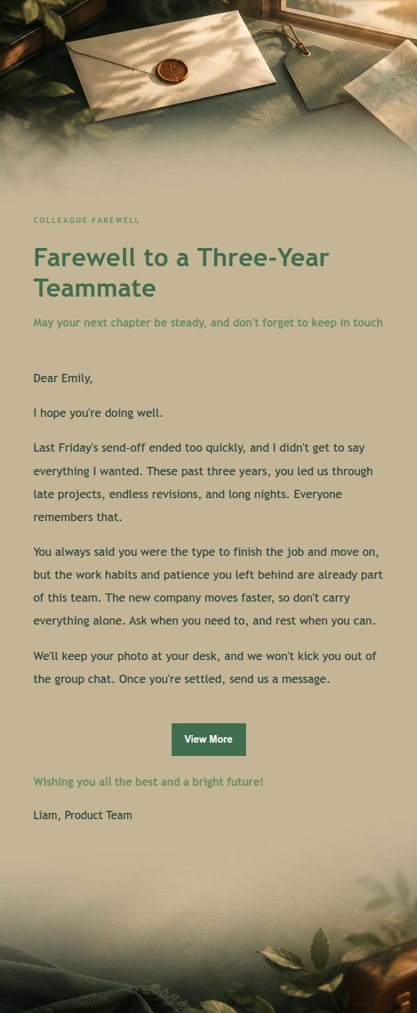 Forest Copper Farewell Email
