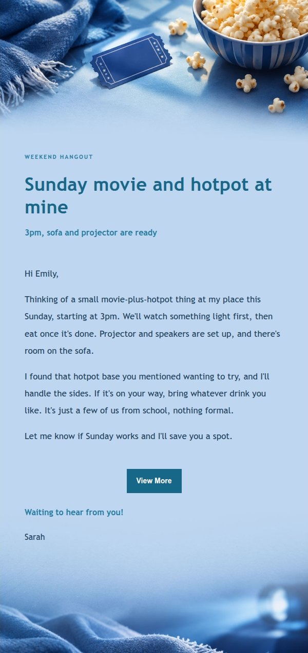 Cobalt Teal Movie Night Invitation Email 2