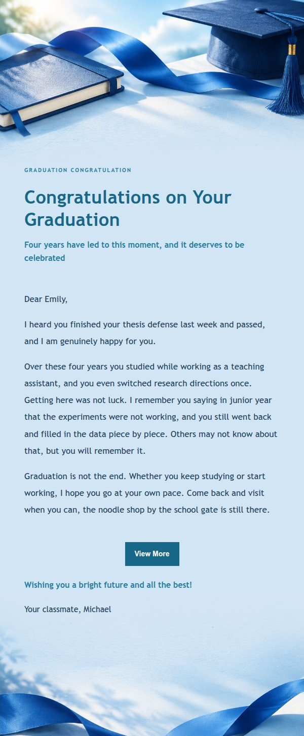 Cobalt Teal Graduation Congratulation Letter