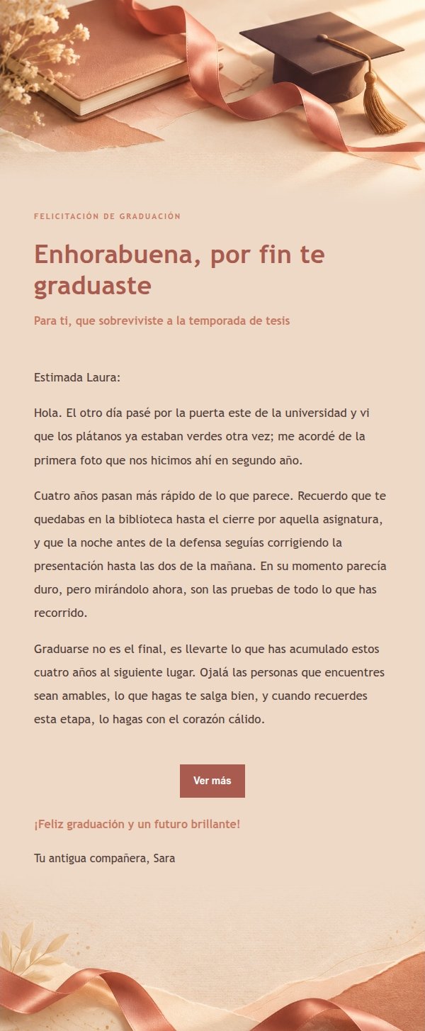 Carta de Felicitación de Graduación Coral Champán