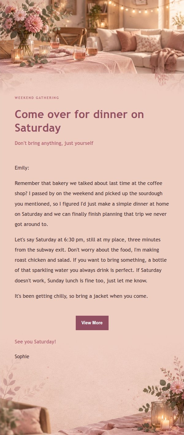 Rose Editorial Home Gathering Invite