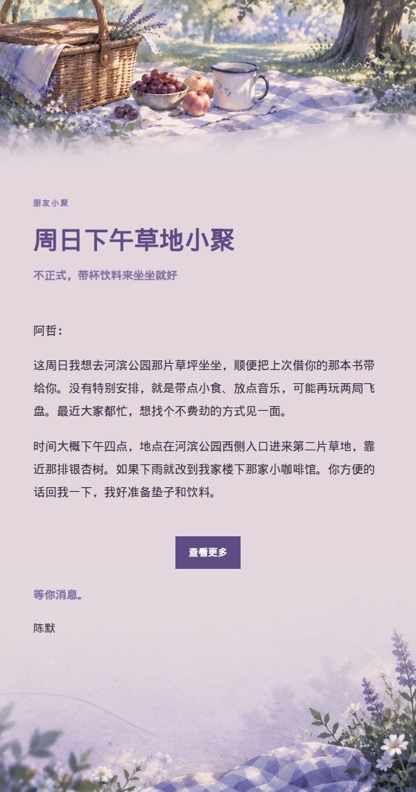 丁香墨色公园野餐邀约邮件 2
