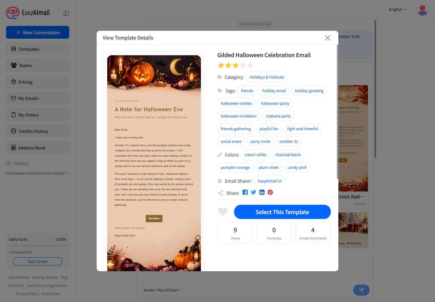 Gilded Halloween Celebration Email template details