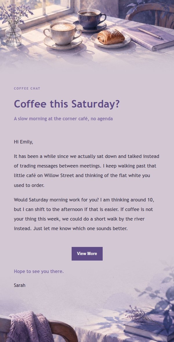 Lilac Ink Coffee Chat Invite