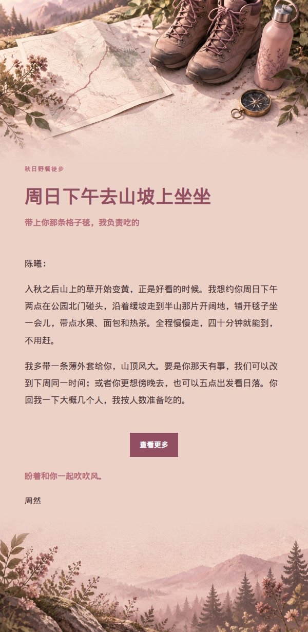 玫瑰编辑风轻徒步邀约邮件 2