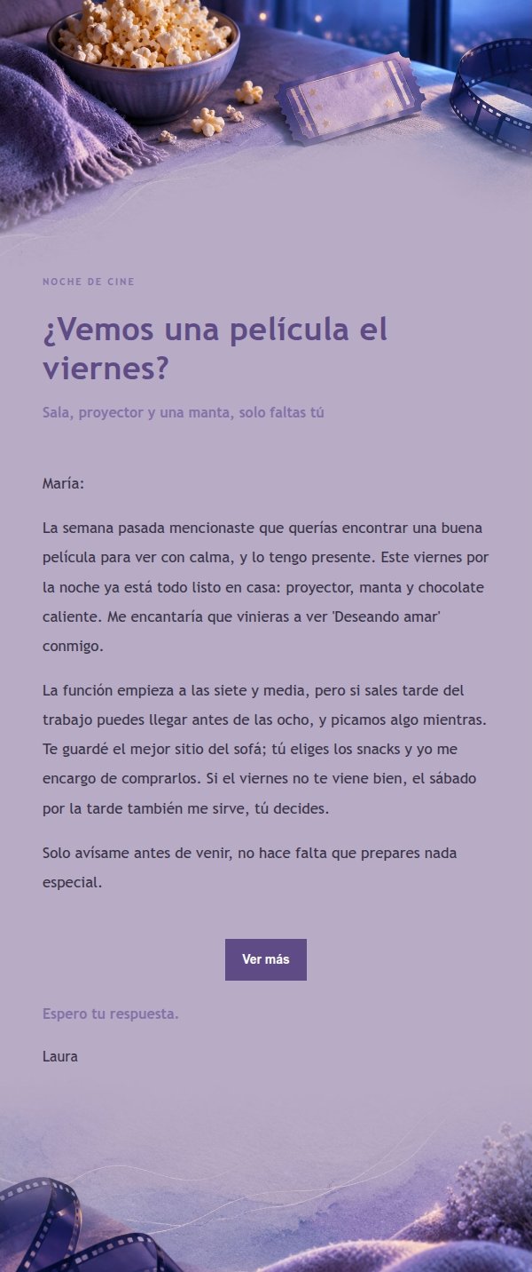 Invitación Cine Noche Lila Tinta