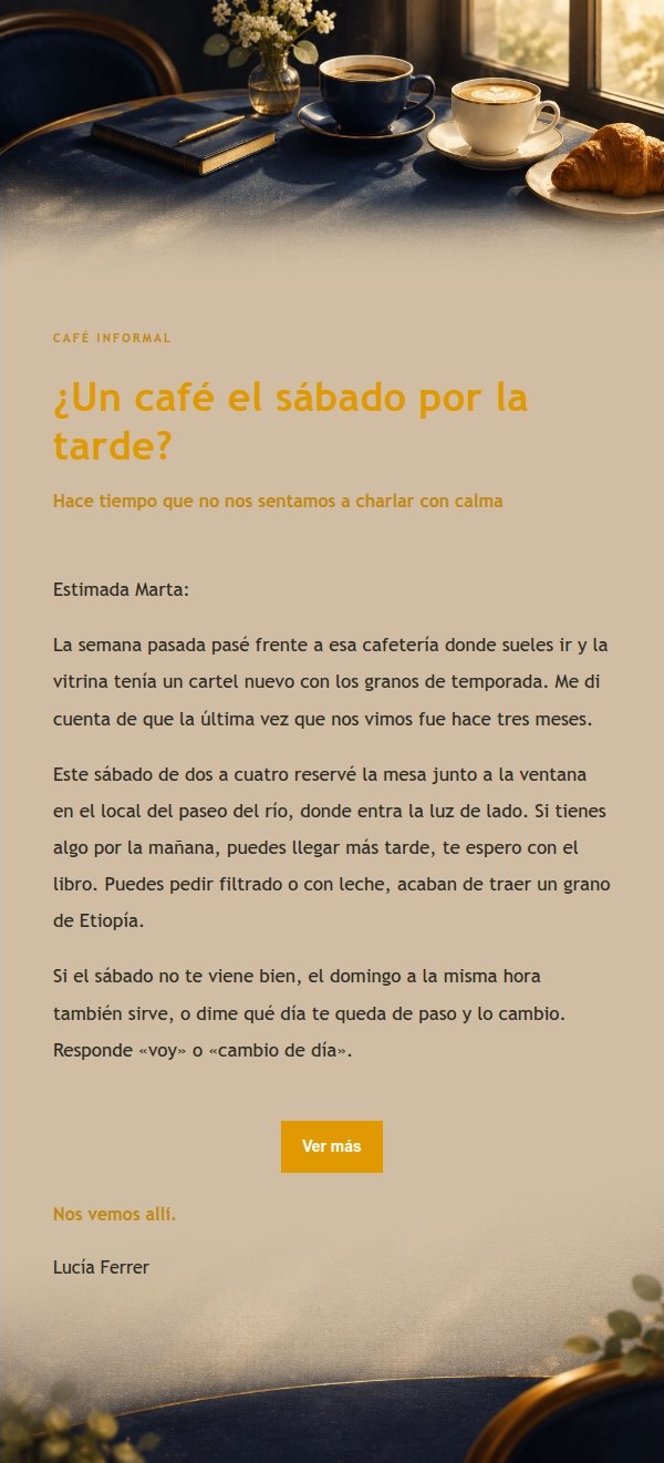 Invitación Café Azul y Dorado