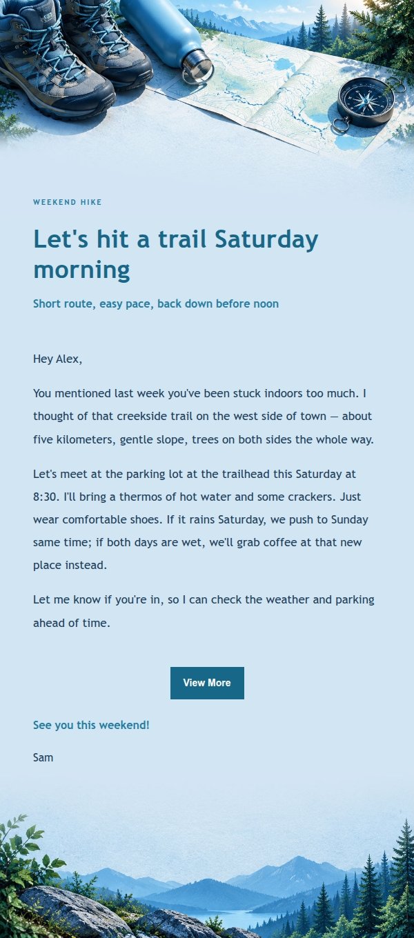 Cobalt Teal Light Hiking Invitation Email