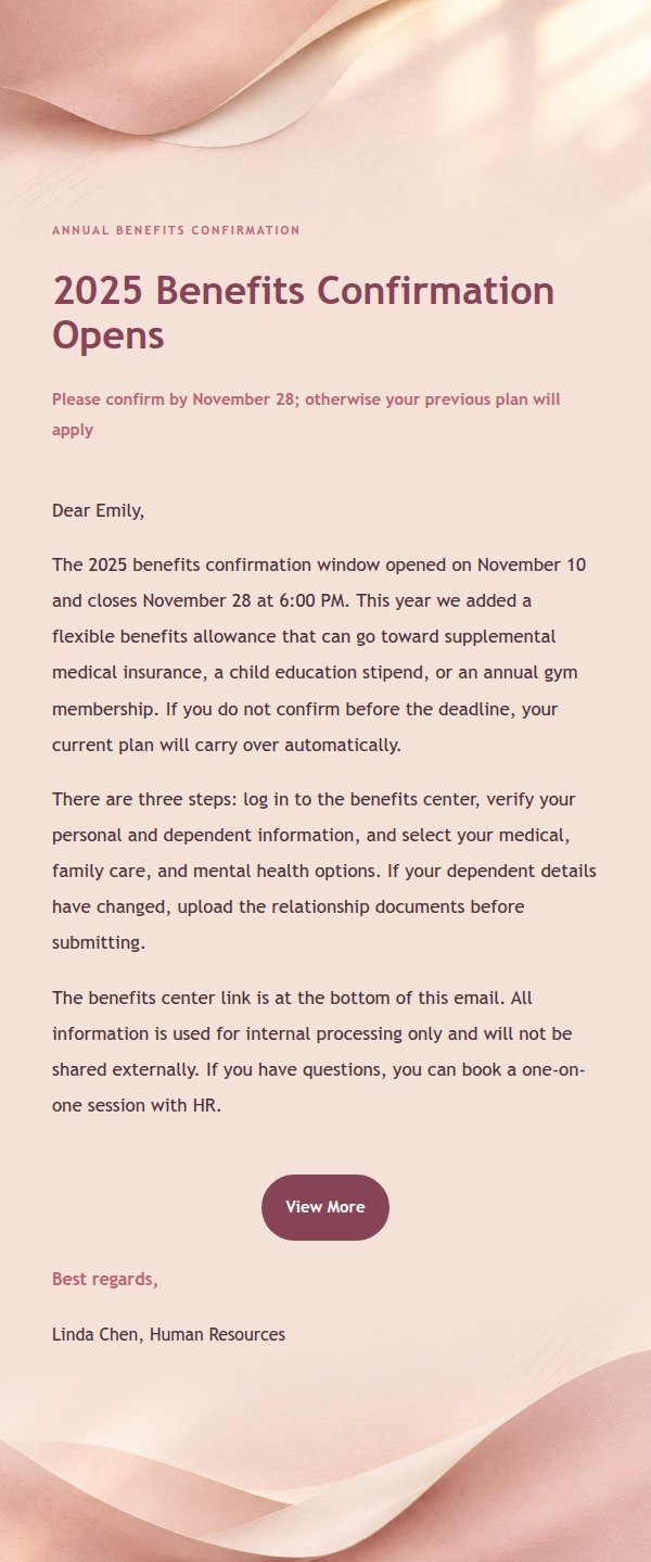 Rose & Cream Annual Benefits Confirmation